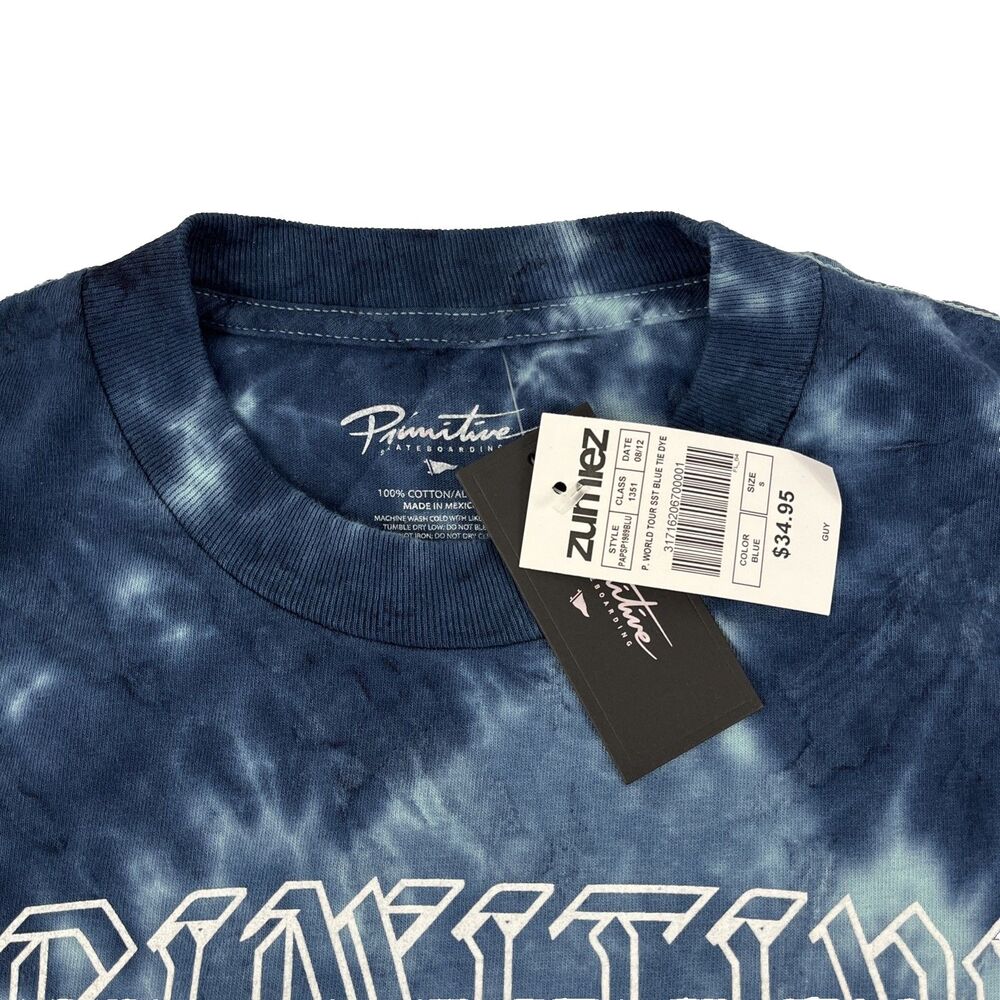 New Men’s Primitive World Tour Blue Tie Dye T-Shirt Sz S NWT Skateboarding - Picture 4 of 6
